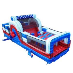 #131 = 30′ Stars, Red White Blue Marble Obstacle Course – 30’L x 11’W x 11’H